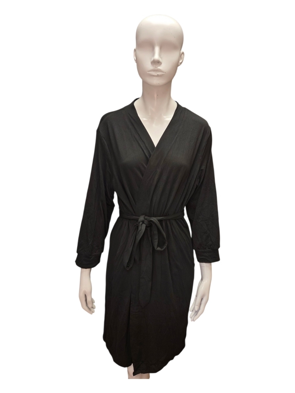 Black Women's Wrap Robe - Soft Lightweight Bathrobe Pockets Medium